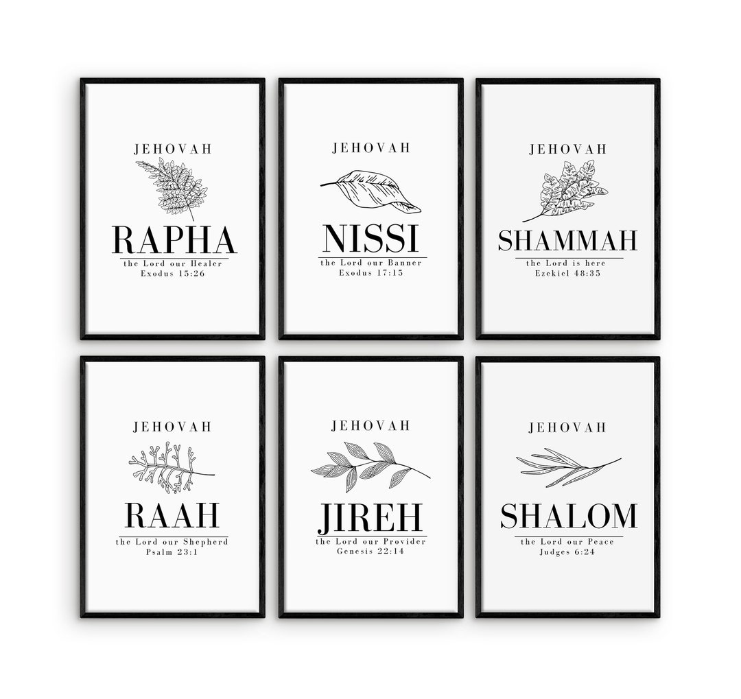 Set of 6 Printable Christian Wall Art. Names of God. Hebrew Jehovah