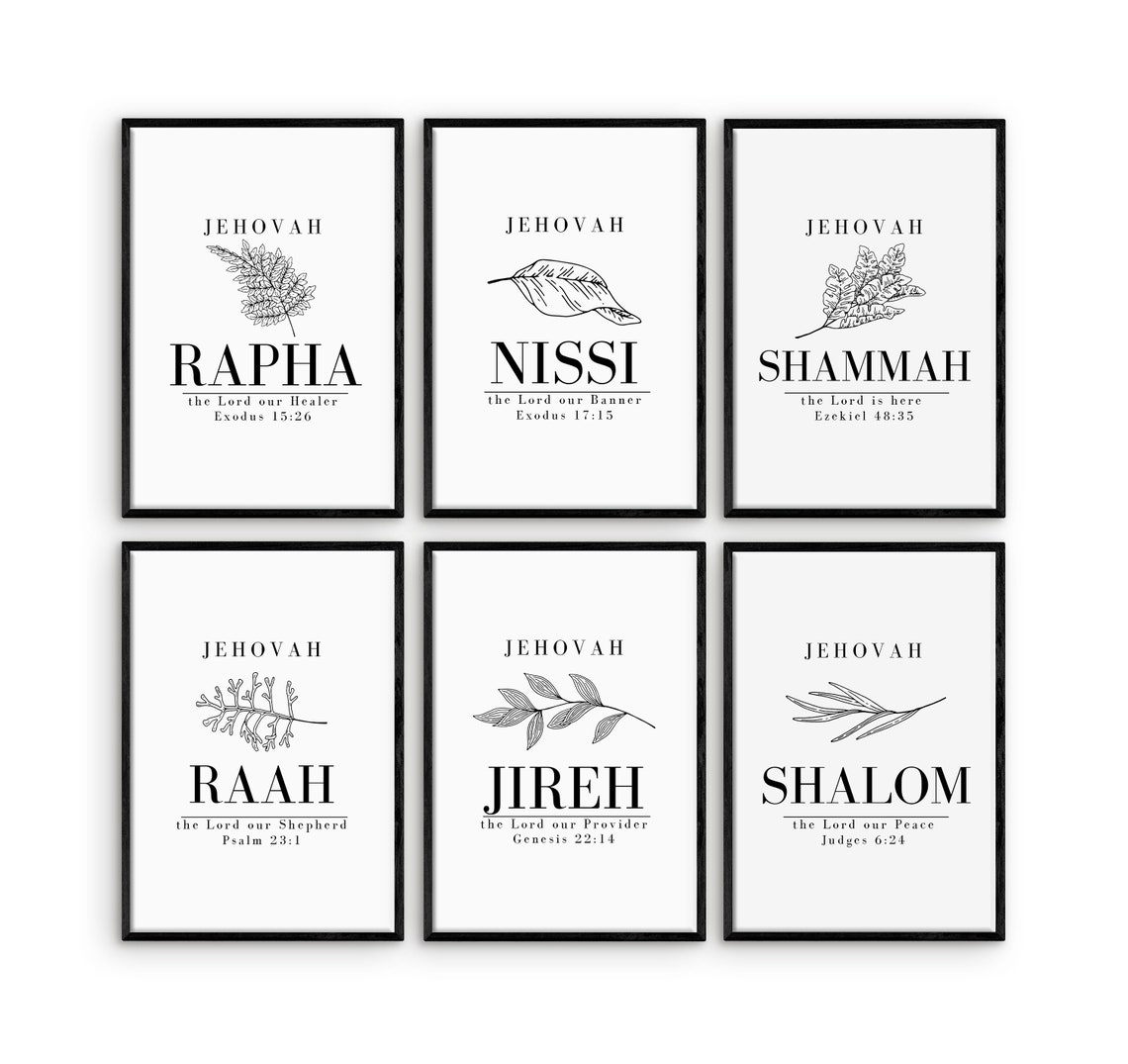 Set of 6 Printable Christian Wall Art. Names of God. Hebrew Jehovah ...