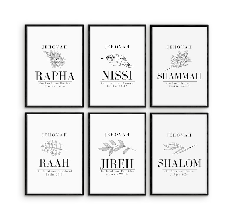 Set of 6 Printable Christian Wall Art. Names of God. Hebrew Jehovah ...
