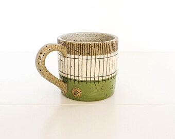 Grass Green Mishima Pottery Cup | Handmade Midi Ceramic Mug  | Rustic Kitchen Decor | Unique Stoneware Coffee Tea Cup | Modern Farmhouse