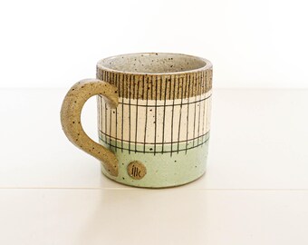 Pastel Green Mishima Pottery Cup | Handmade Midi Ceramic Mug  | Rustic Kitchen Decor | Unique Stoneware Coffee Tea Cup | Modern Farmhouse