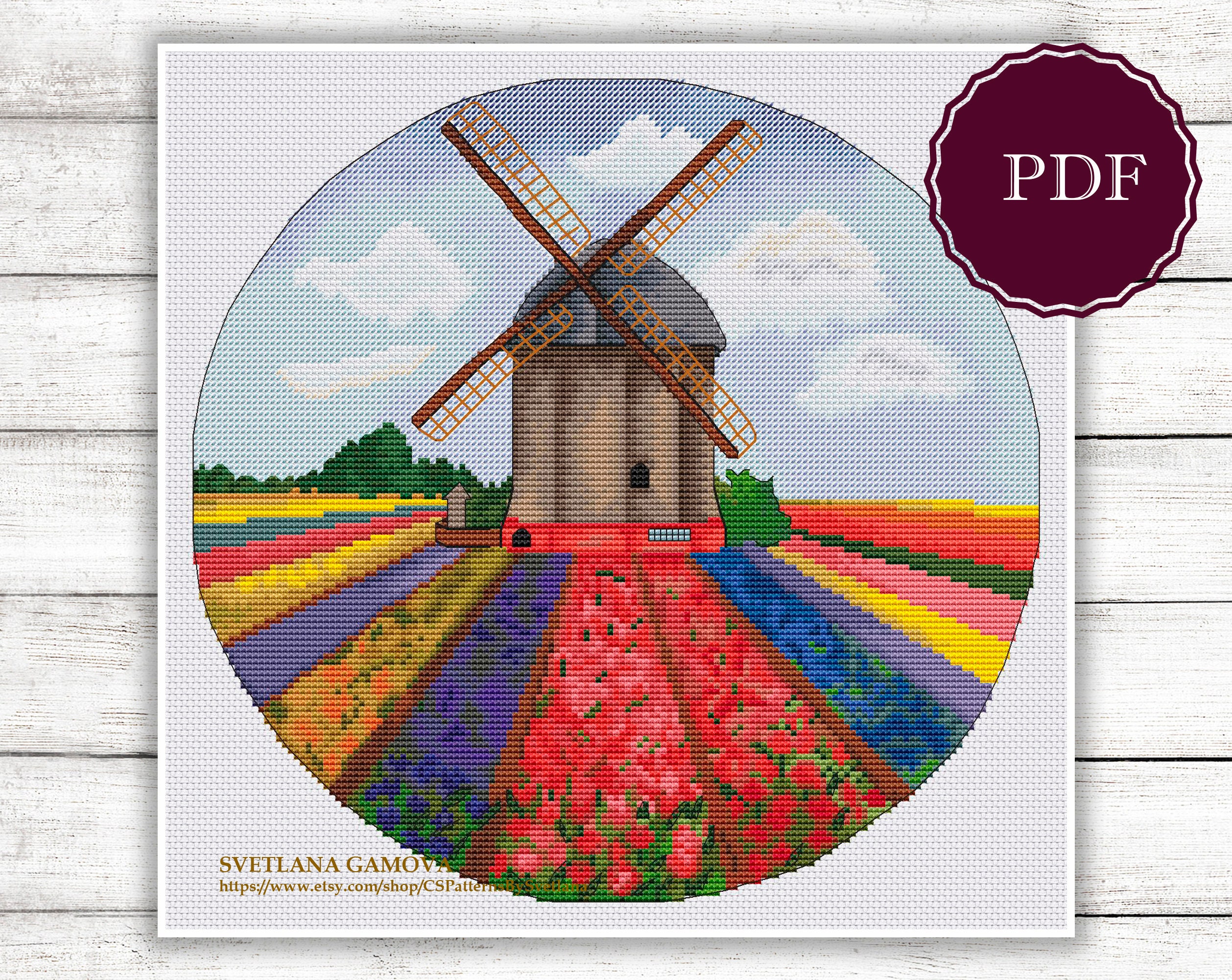 Landscape Cross Stitch Pattern PDF Flower cross stitch | Etsy