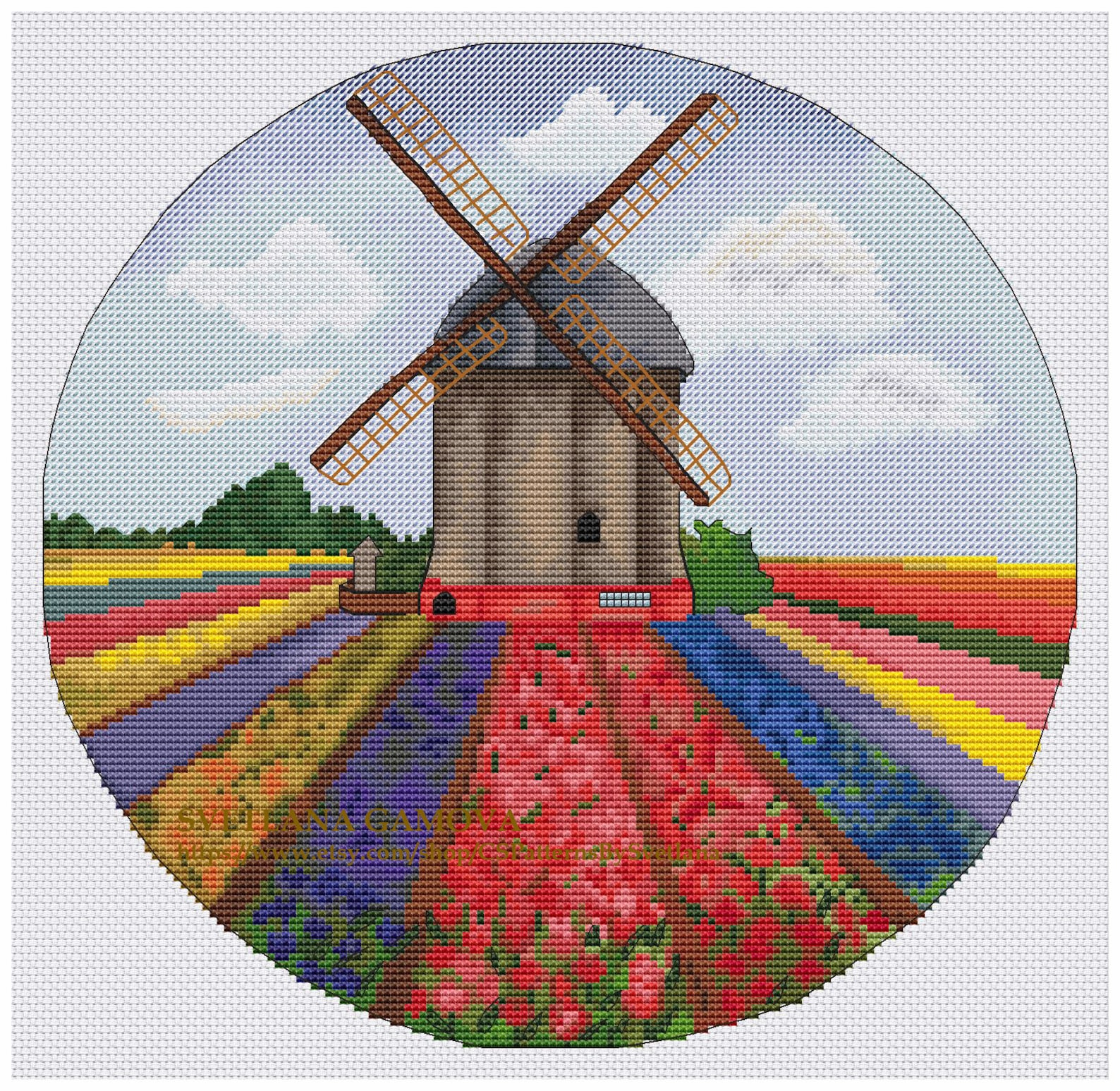Landscape Cross Stitch Pattern PDF Flower cross stitch | Etsy