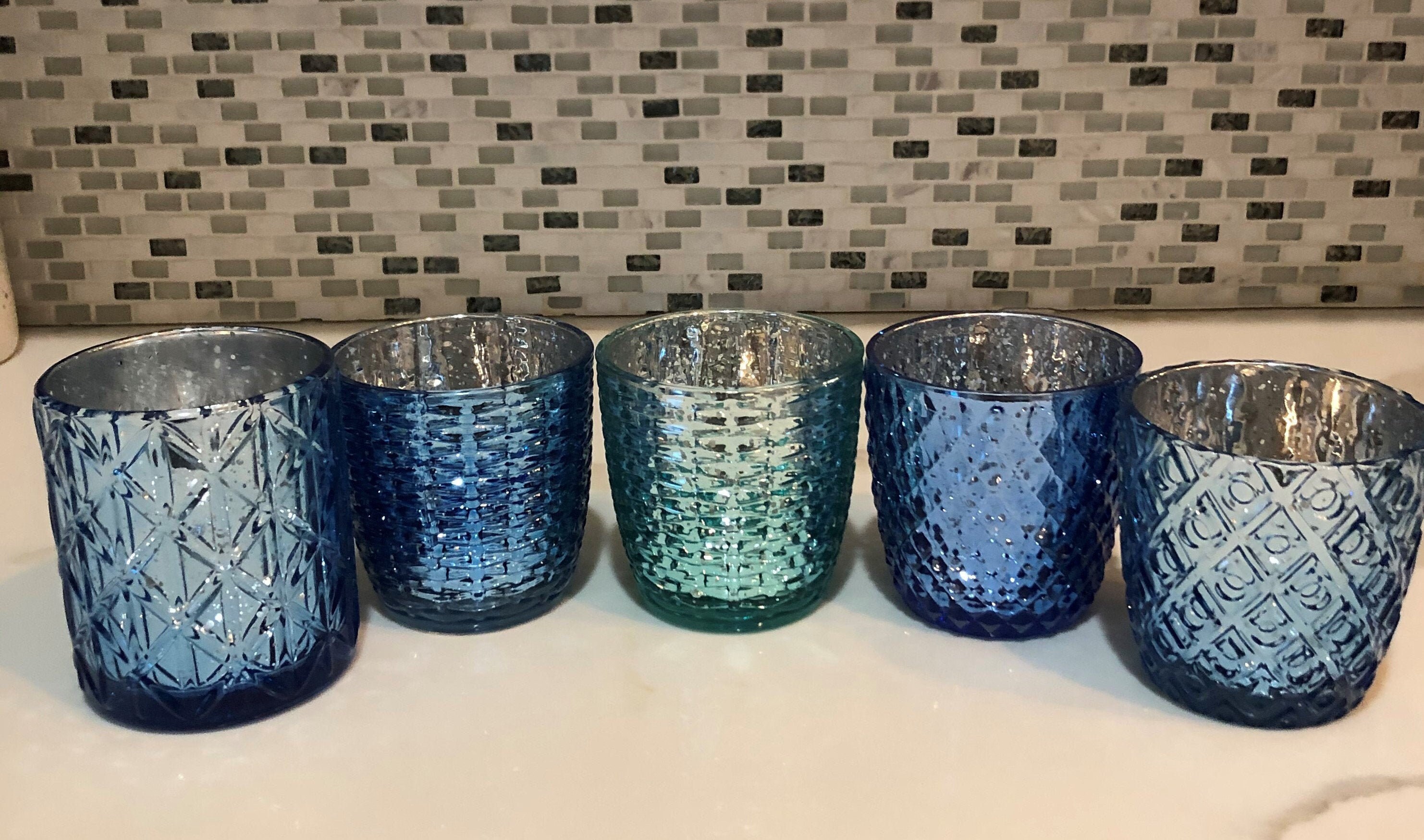 Blue Mercury Glass Candle Holders Seafoam Green Mercury Glass Etsy