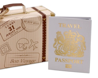 Mini Suitcase with Mini White and Gold foil UK Passport Scratch and Reveal Card. Do it yourself bundle. Perfect for surprise holidays away!