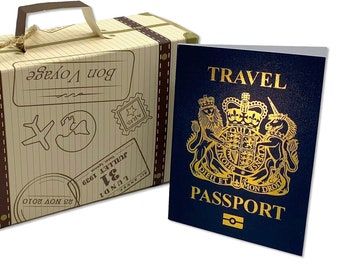 Mini Suitcase with Mini Navy and Gold foil UK Passport Scratch and Reveal Card. Do it yourself bundle. Perfect for surprise holidays away!