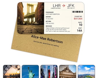 Personalised New York Boarding Pass Ticket with Kraft Envelope