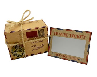 DIY Surprise Mini Suitcase Travel Box Scratch and Reveal Travel Ticket Gift bundle (DIY). Perfect for Valentine, birthday, family trips away