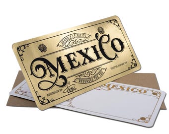 Deluxe Mexico Golden Ticket card with envelope. Perfect for surprise trips to Mexico!