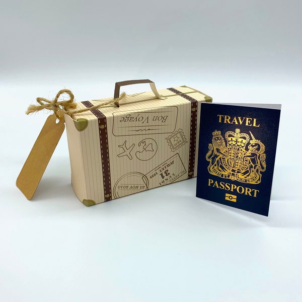 DIY Surprise Mini Suitcase Scratch & Mini GOLD effect Passport Reveal Gift bundle (DIY). Perfect for Valentine, birthday, family trips away!