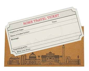 Rome White (with Gold Shimmer effect) Travel Ticket and Envelope (DIY). Rome themed (DIY) ticket surprise holiday gift.