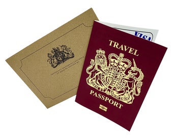 Burgundy/Red (with Gold Foil) Passport Scratch and Reveal Travel Ticket Surprise DIY Gift Card. Perfect for valentine, holiday, anniversary!