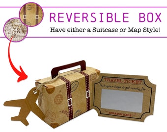 Mini REVERSIBLE Suitcase Scratch & Reveal Holiday Travel Ticket Surprise Gift bundle (DIY) Perfect for Valentine, birthday, family trip away