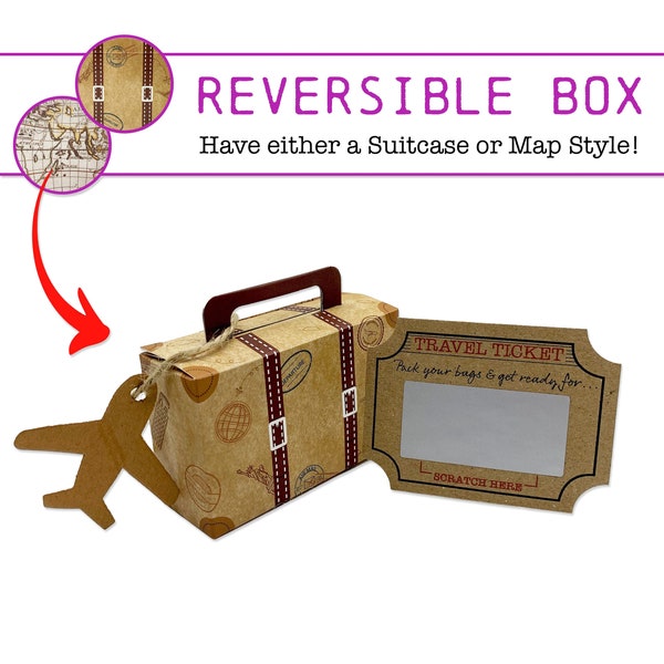 DIY Surprise Mini Reversible Suitcase Scratch and Reveal Travel Ticket Gift bundle (DIY) Perfect for Valentine, birthday, family trips away!