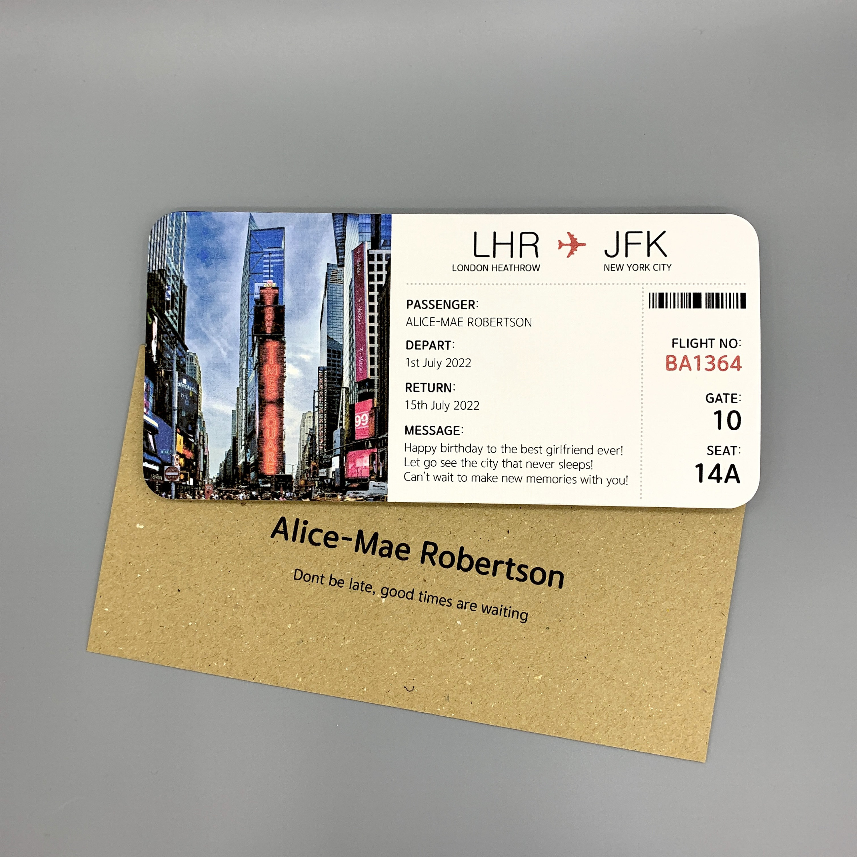 NEW YORK Surprise Holiday Boarding Pass & Envelope. LINEN Etsy UK