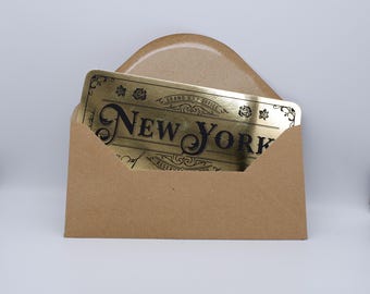 Deluxe New York Golden Ticket card with envelope. Perfect for surprise trips to New York!