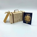 DIY Surprise Mini Suitcase Scratch & Mini GOLD effect Passport Reveal Gift bundle (DIY). Perfect for Valentine, birthday, family trips away!