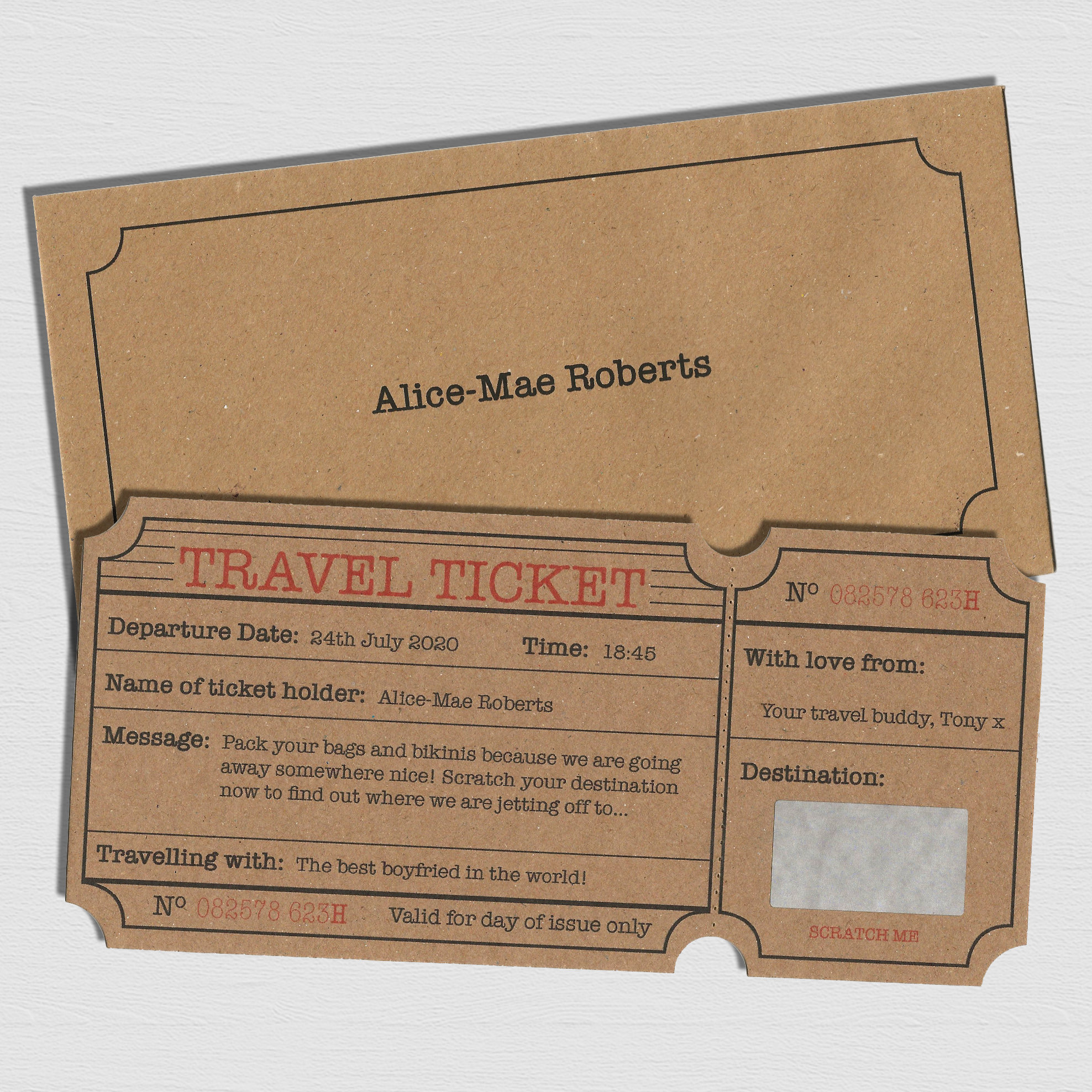 Personalised Scratch and Reveal Travel Ticket Etsy