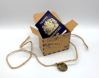 Mini Card Travel Box with Mini Navy and Gold foil UK Passport Scratch and Reveal Card (DIY). Perfect for surprise holidays or trips away!