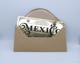 Deluxe Mexico Golden Ticket card with envelope. Perfect for surprise trips to Mexico!