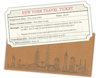 Personalised New York Travel Ticket Gift with Kraft Envelope