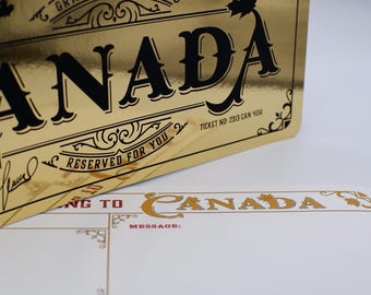 Deluxe Canada Golden Ticket card with envelope. Perfect for surprise trips to Canada!
