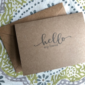 Hola mi amigo Kraft Tarjetas de notas, Hola mi amigo estacionario, Tarjetas de notas estampadas a mano