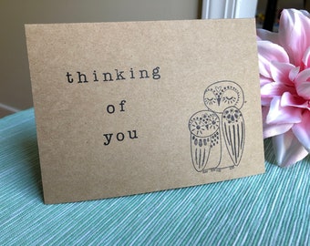 Thinking of You Owl Card, Hand-stamped