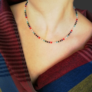 Dainty Necklace, Raibow Rosary Chain, Colorful Necklace, Layering Necklace, Minimalist Necklace