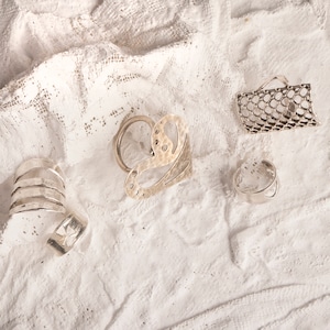 Silver Ring, Silver Net Ring, Stackable  Rings, Heart Silver Ring, Heart Chevalier Ring, Cross Chevalier Ring, Adjustable Ring, Jewelry Set