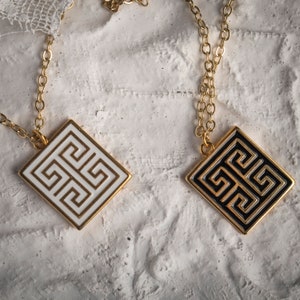 Black Pendant, Meander Pendant, White Meander Pendant, Ancient Greek Meandros Necklace, Minimalist Necklace, Greek Jewelry, Made in Greece