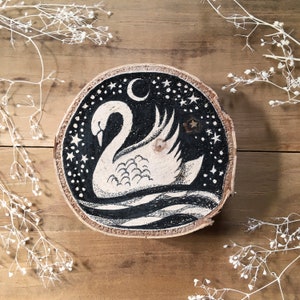 Swan Christmas Ornament | Original Drawing on Birch Wood