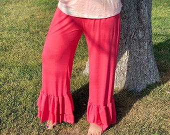 womens wide leg ruffle pants