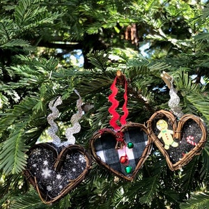 Rustic mini heart ornaments, set of 3
