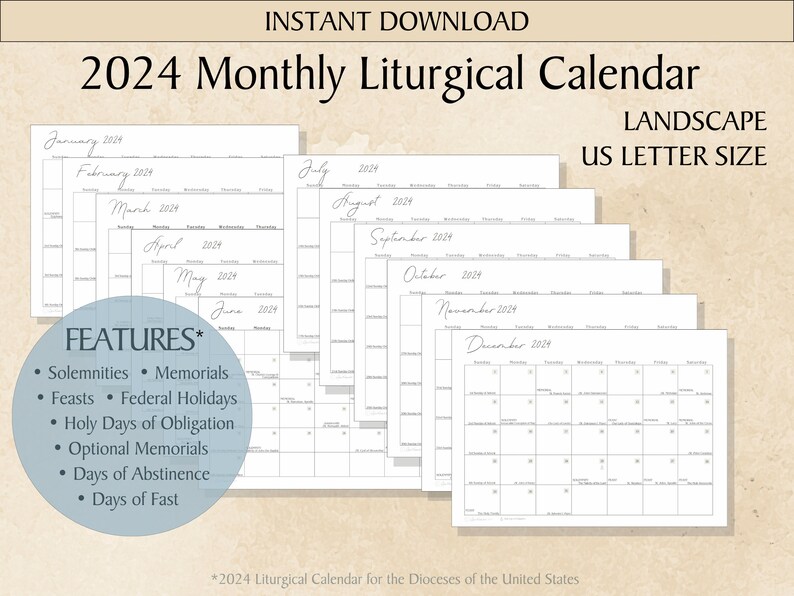 2024 Monthly Calendar Liturgical Calendar Catholic Holy Days Instant