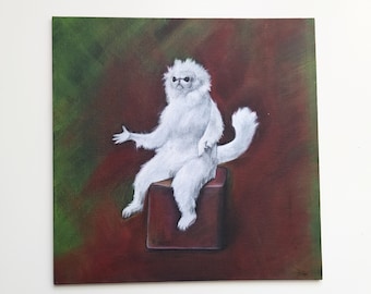 Artwork Cat Meme - Original Acrylic Painting On Canvas | MIAUU | Hand Made |