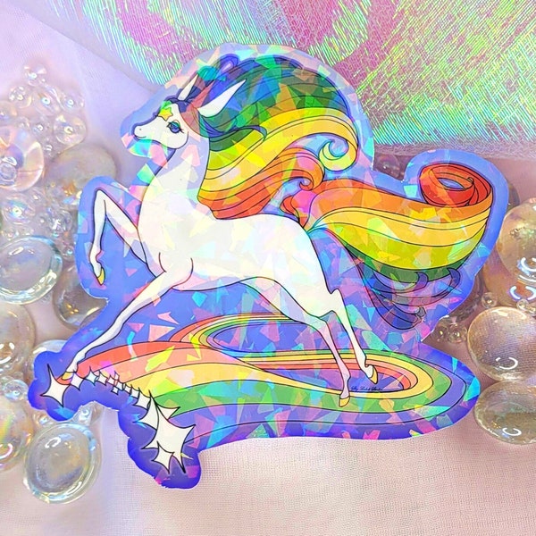 Jumbo 4 Inch Rainbow Horse Holographic Rainbow Vinyl Sticker