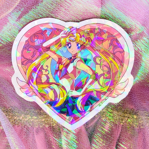 Jumbo 4 Inch Magic Moon Girl Pendant Heart Holographic Vinyl Sticker