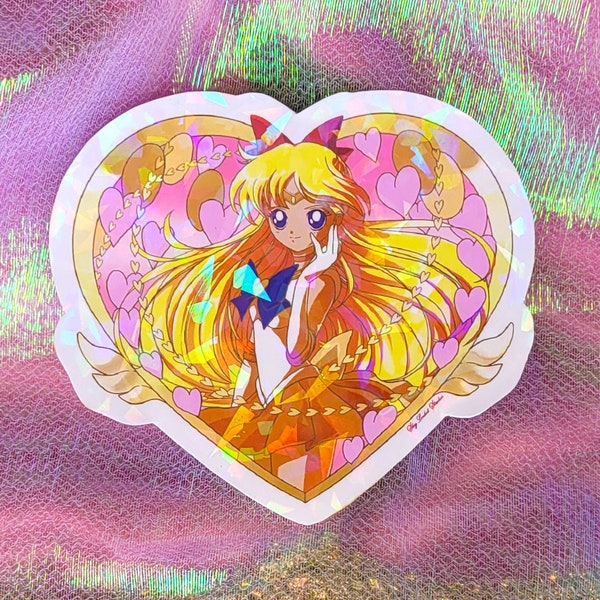 Jumbo 4 Inch Magic Girl Heart Chain Pendant Holographic Vinyl Sticker