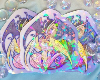 Jumbo 4 Inch Pegasus Pony w/ Dragon Holographic Rainbow Vinyl Sticker