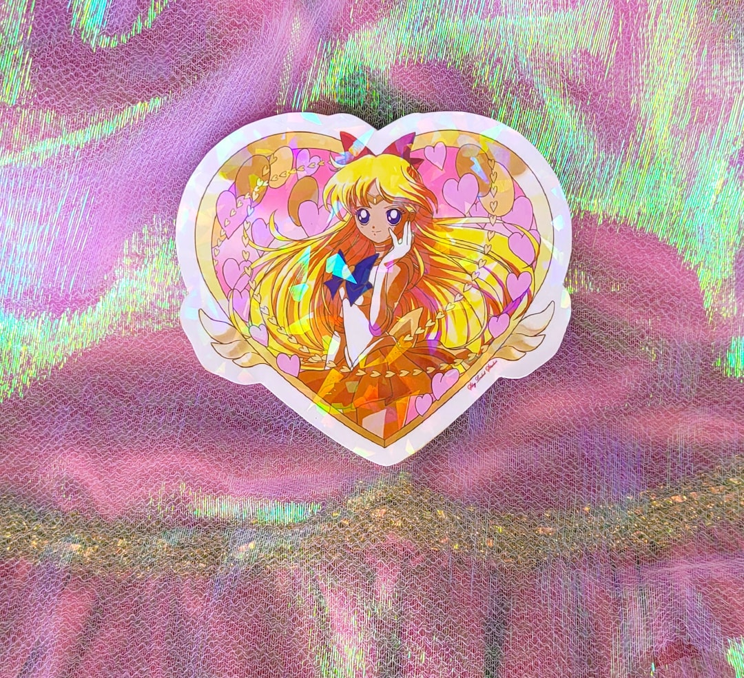 Jumbo 4 Inch Magic Girl Heart Chain Pendant Holographic Vinyl Sticker ...