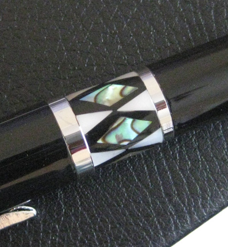 Black ball point pen mother of pearl home office gift monochrome