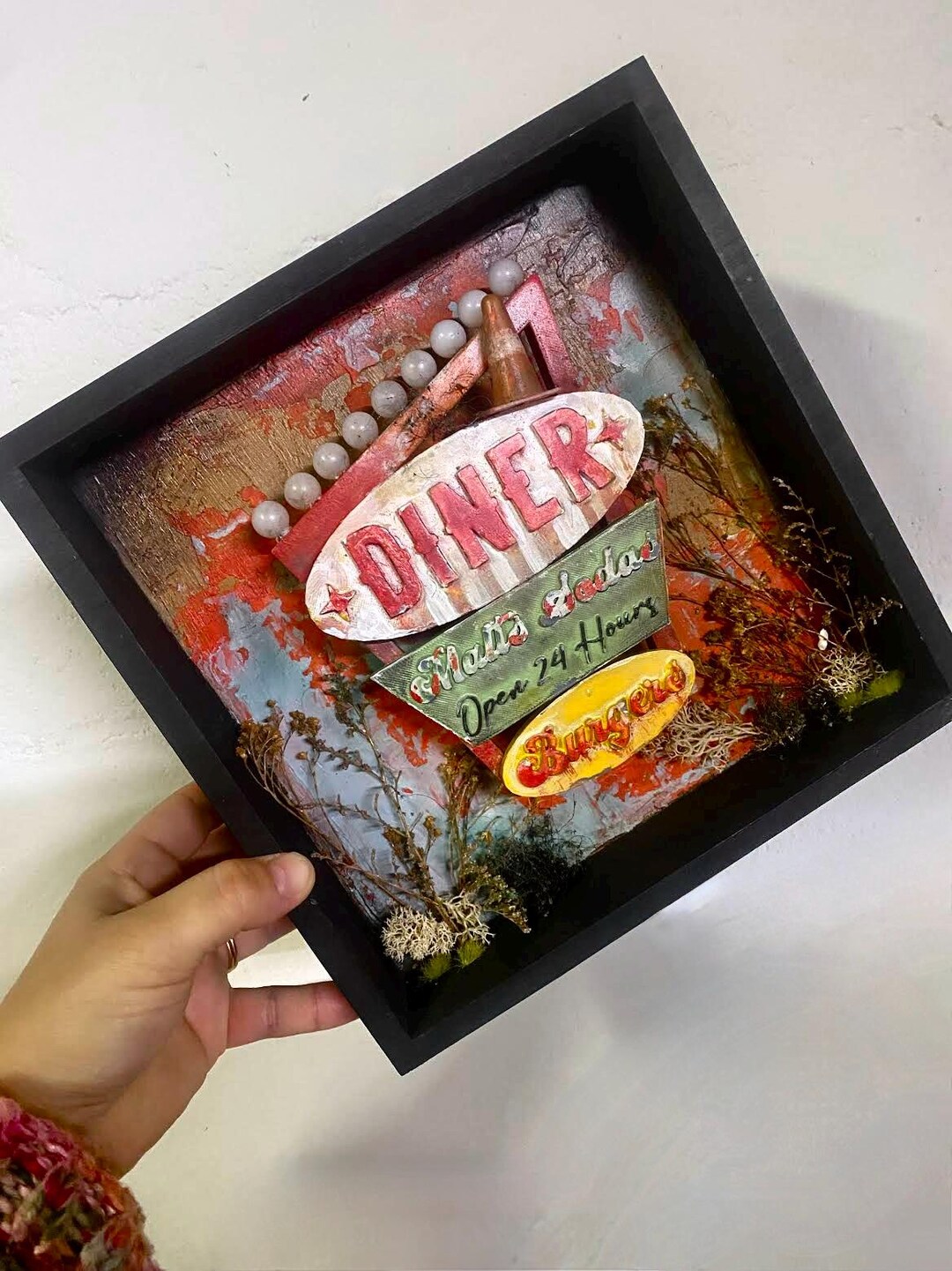 Miniature Artwork, Shadow Box Diorama, Scale Model Diner Sign - Etsy