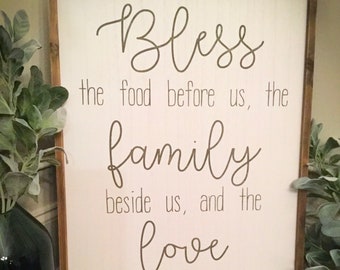 Blessing Sign | FREE SHIPPING | Bless the food before us, the family beside us, and the love between us | Wood Sign | Farmhouse Style