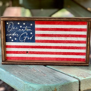 One Nation Under God Rustic Sign | American Flag Sign | Handmade Wood Sign | Farmhouse Decor | Rustic Flag Sign
