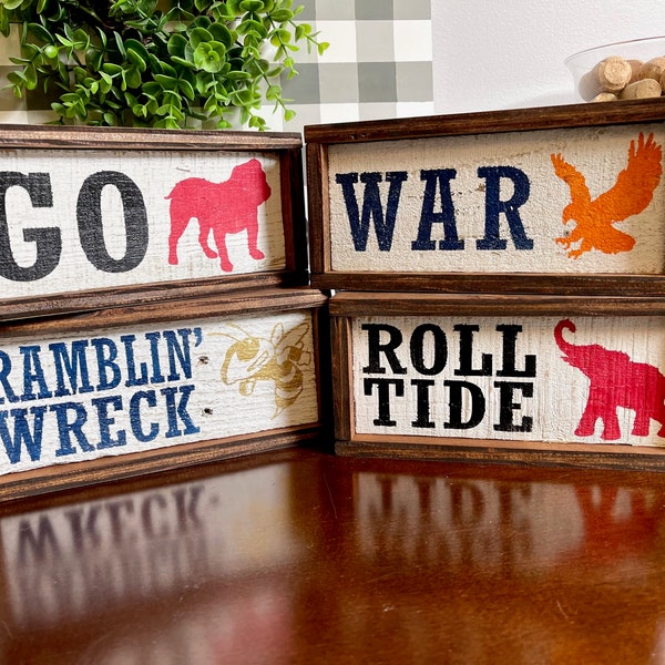 Collegiate Signs | Rustic College Signs | Handmade Wood Sign | Farmhouse Decor | Eagle Bulldog Elephant Yellow Jacket