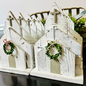Rustic Wood Church | Interchangeable Wreath | Farmhouse Wood Church Decor | Handmade Wooden Church