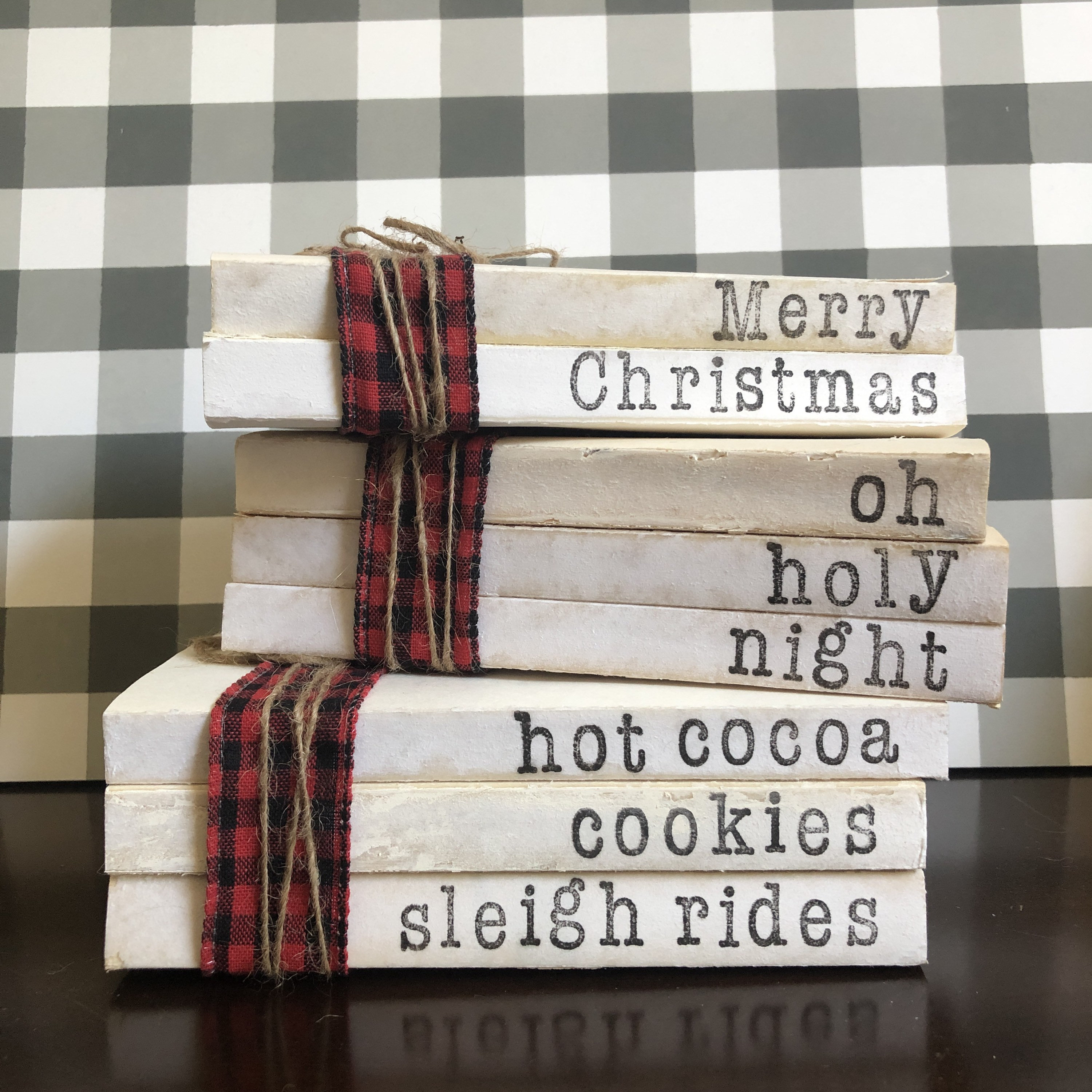 Christmas Stamped Books Farmhouse Book Stack Vintage Home Etsy