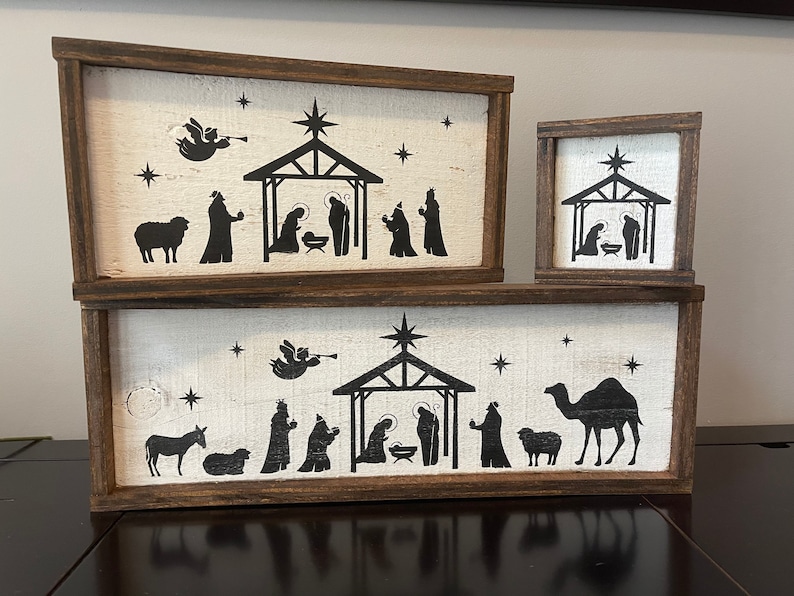 Visual Sign Nativity Nativity Scene Sign | Reclaimed Wood Christmas Decor | Farmhouse Rustic ...