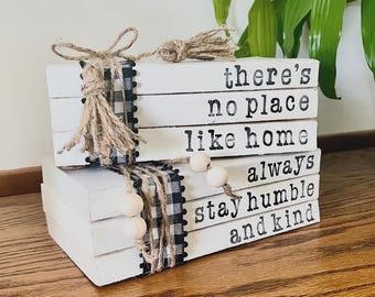 Hand Stamped Book Stack | Farmhouse Home Decor